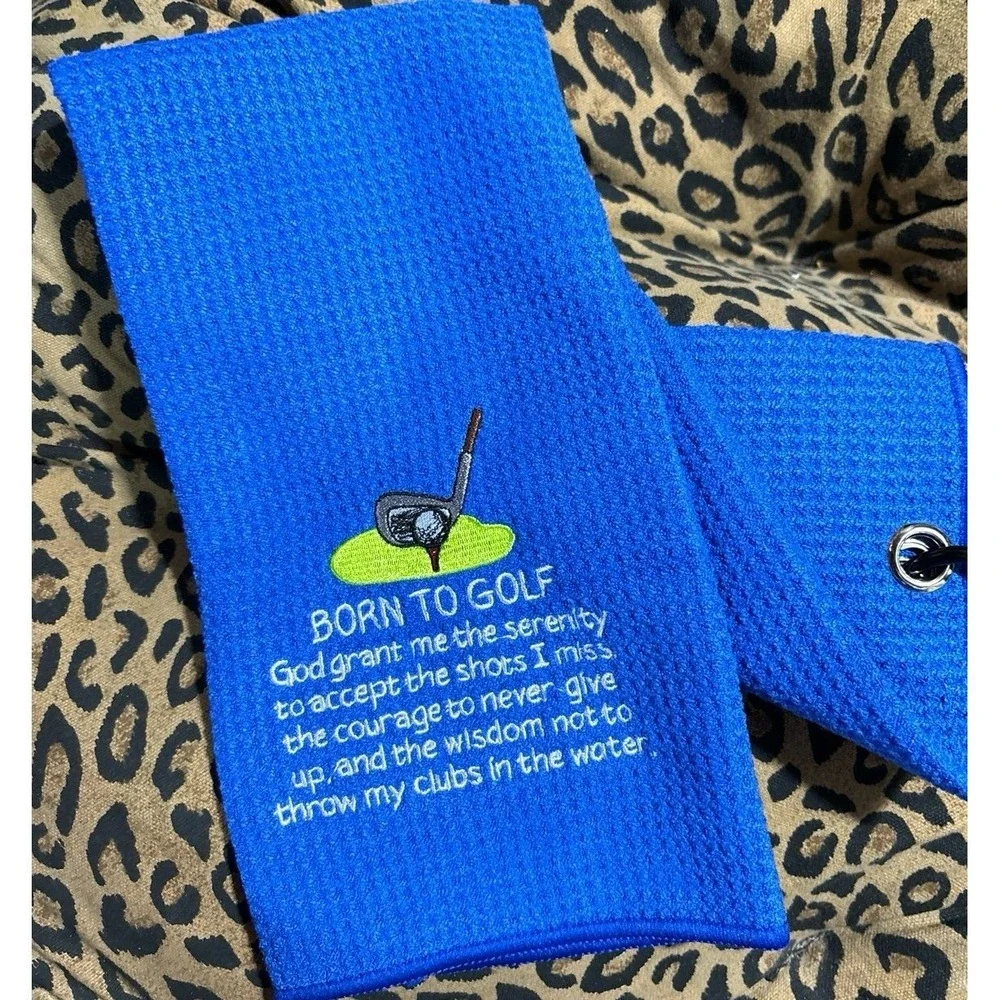NEW Blue Golf Serenity Prayer Waffle Knit Golf Towel w/‎ Carabiner Clip